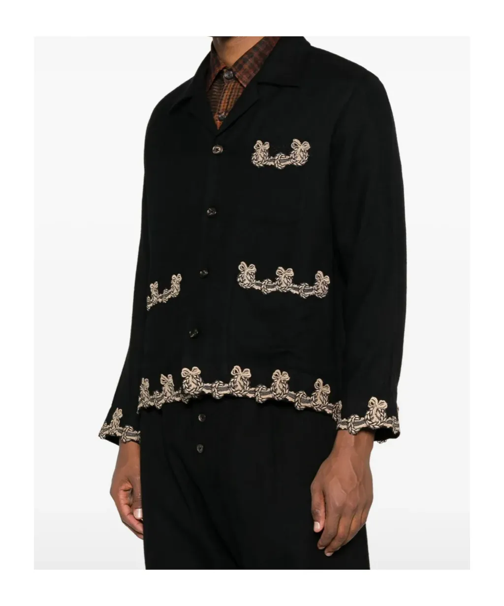 Embroidered-Pocket Wool Overshirt