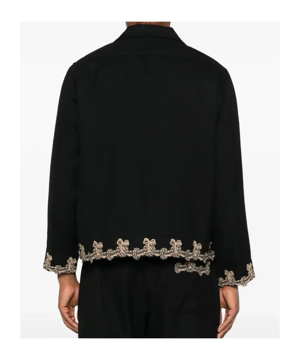 Embroidered-Pocket Wool Overshirt