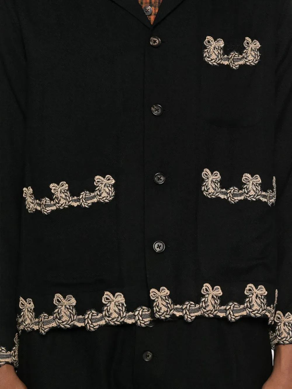 Embroidered-Pocket Wool Overshirt