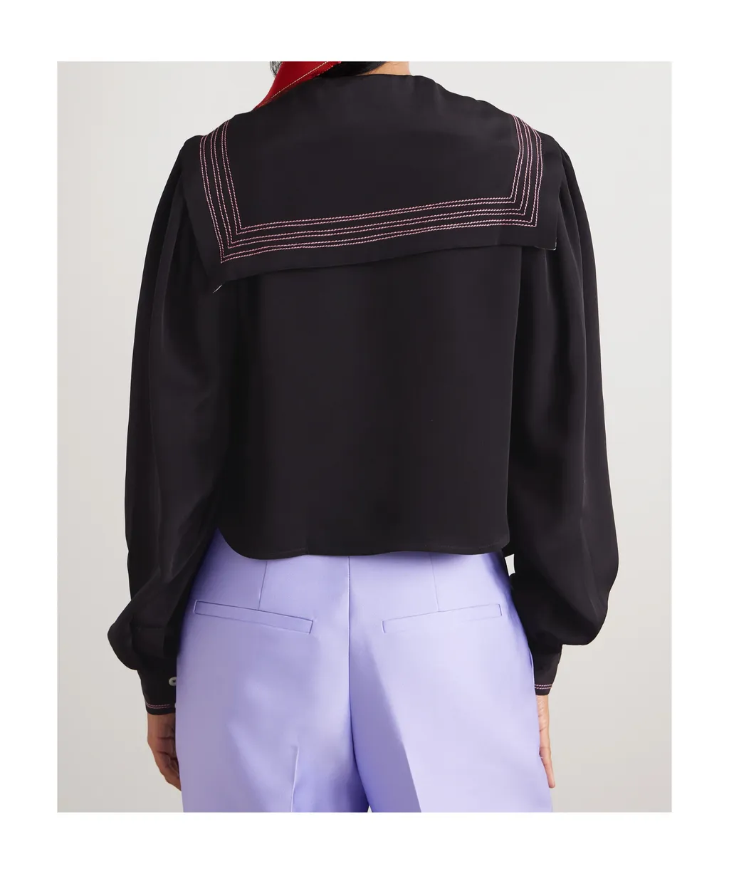 Embroidered Sailor Collar Top