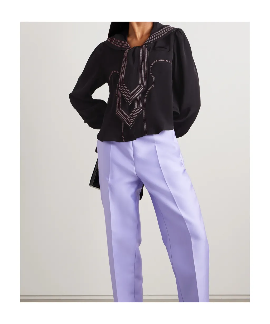 Embroidered Sailor Collar Top