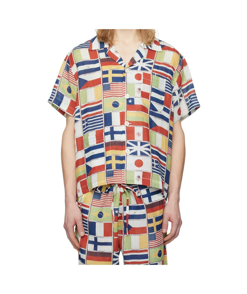 Flag-Print Linen Shirt