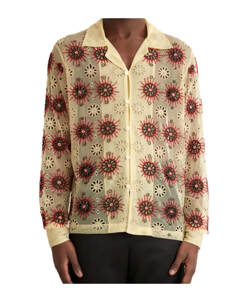 Floral Embroidered Button-Up Shirt