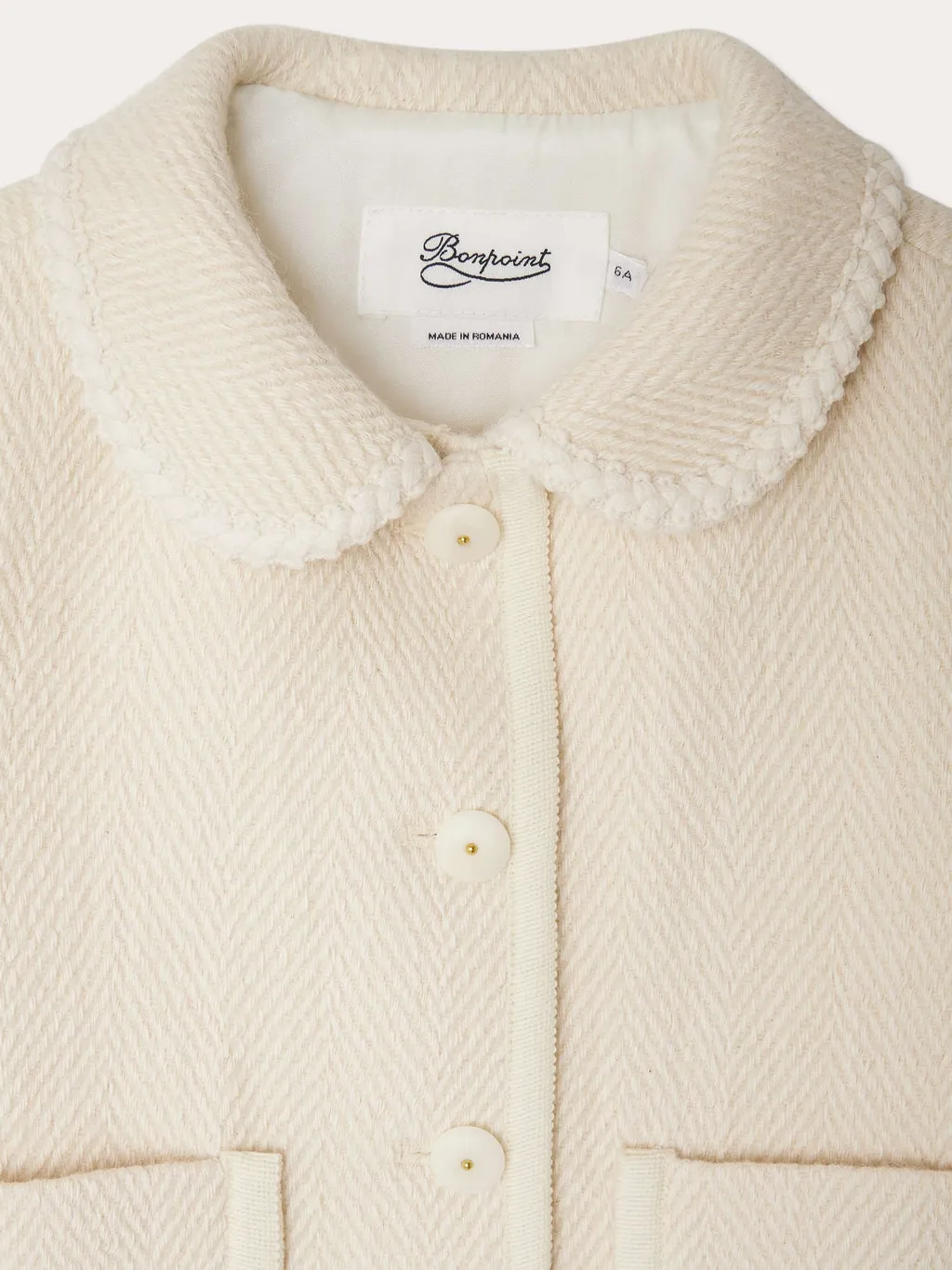 Herringbone-Patterned Collar Jacket