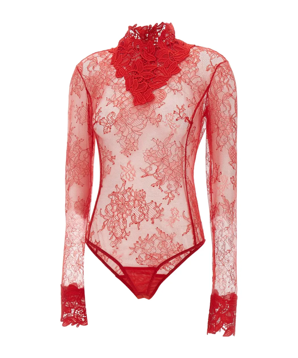 Long Sleeved Floral-Lace Bodysuit