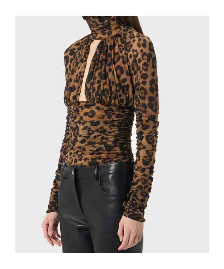 Blumarine Leopard Printed Ruched Bodysuit