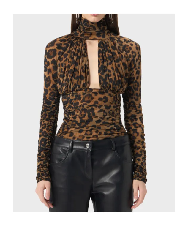 Blumarine Leopard Printed Ruched Bodysuit