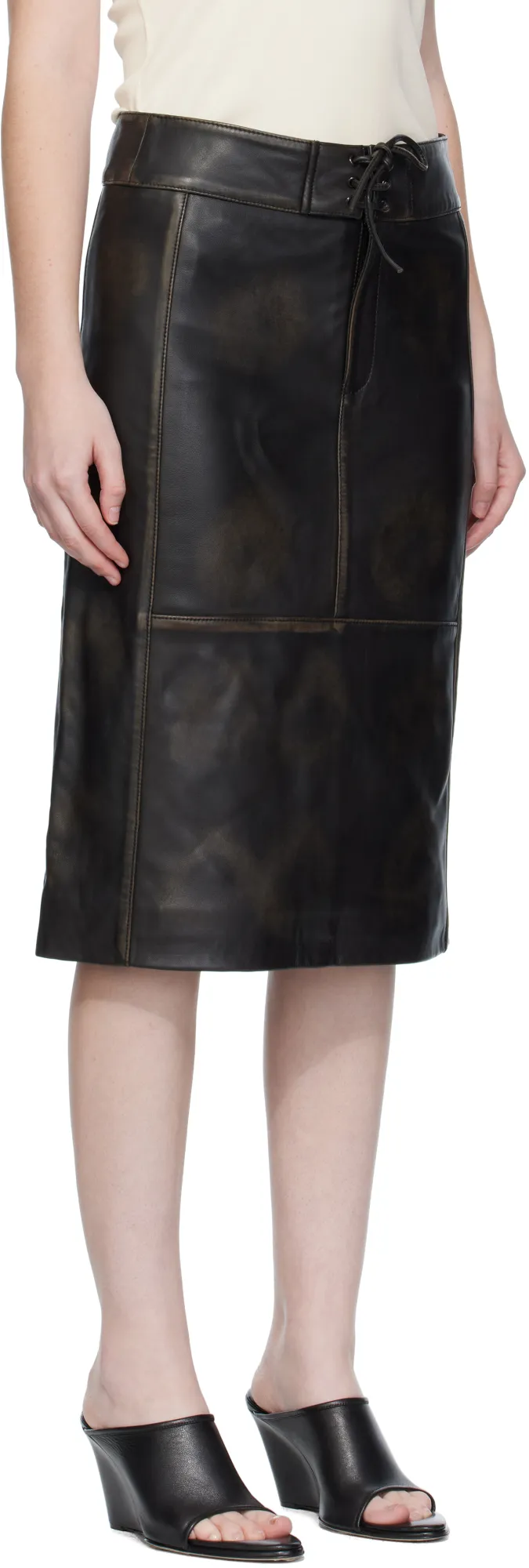 Burnished Leather Panelled Skirt