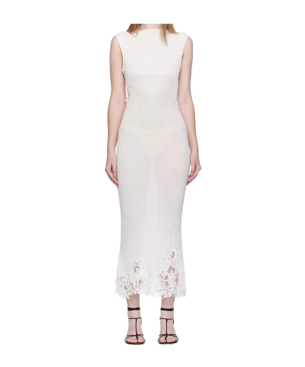 Lace-Insert Midi Dress