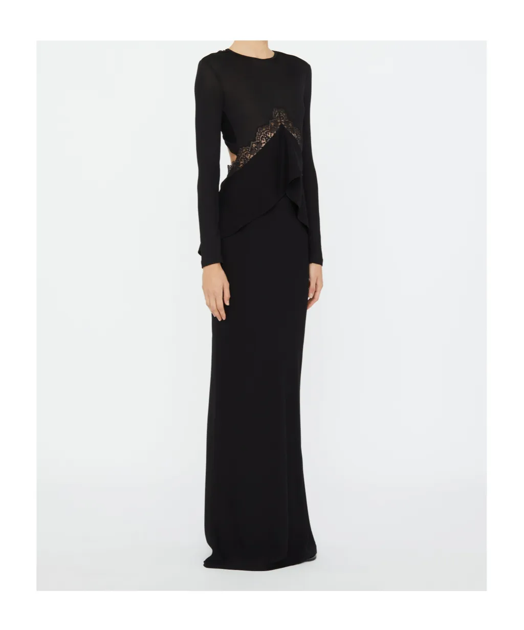 Lace-Insert Column Maxi Dress