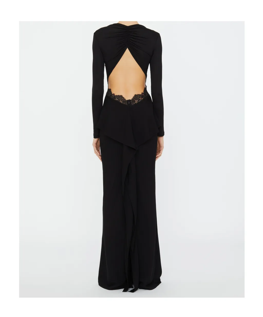 Lace-Insert Column Maxi Dress