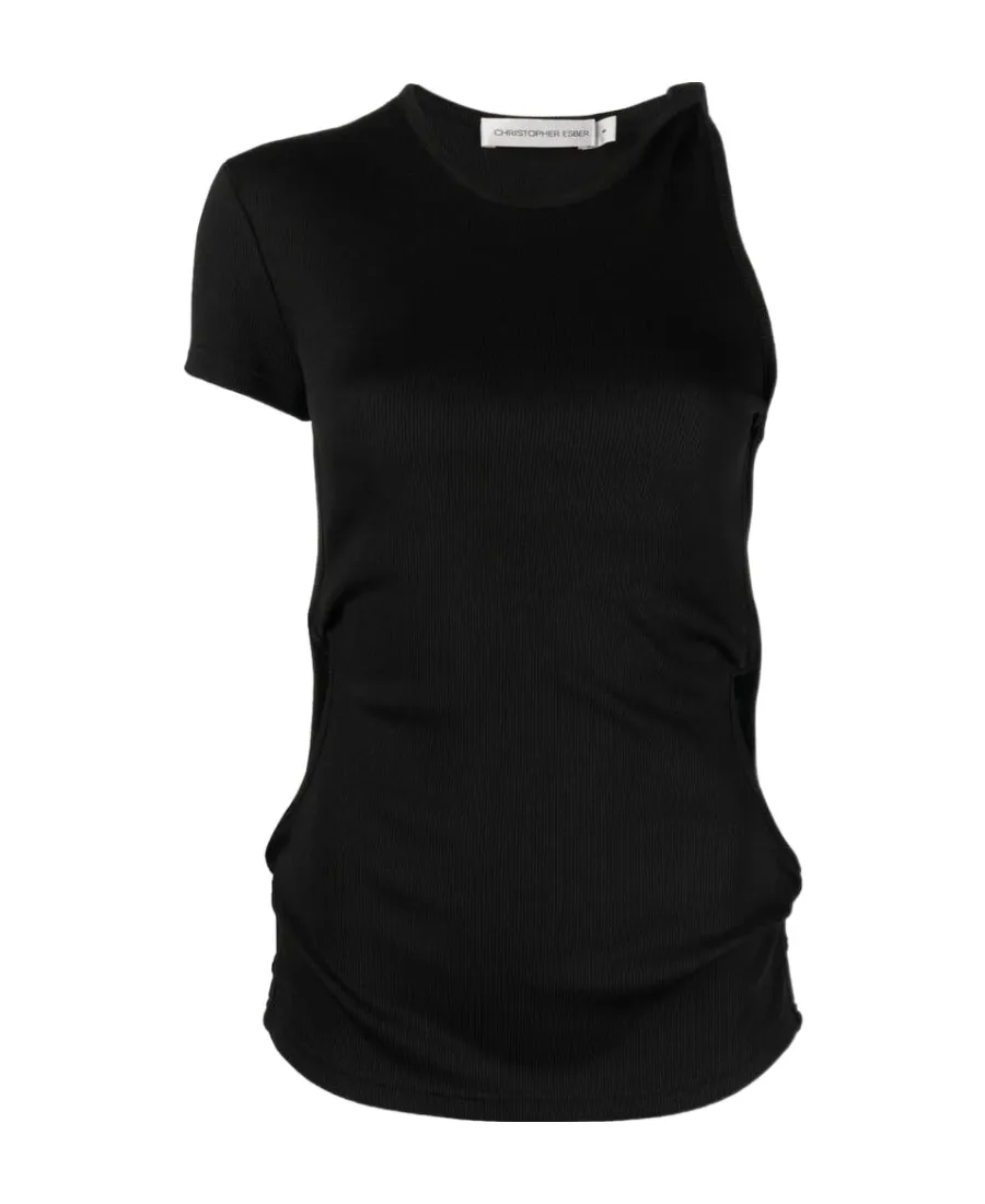 Twist-Detail Asymmetric Ribbed T-Shirt