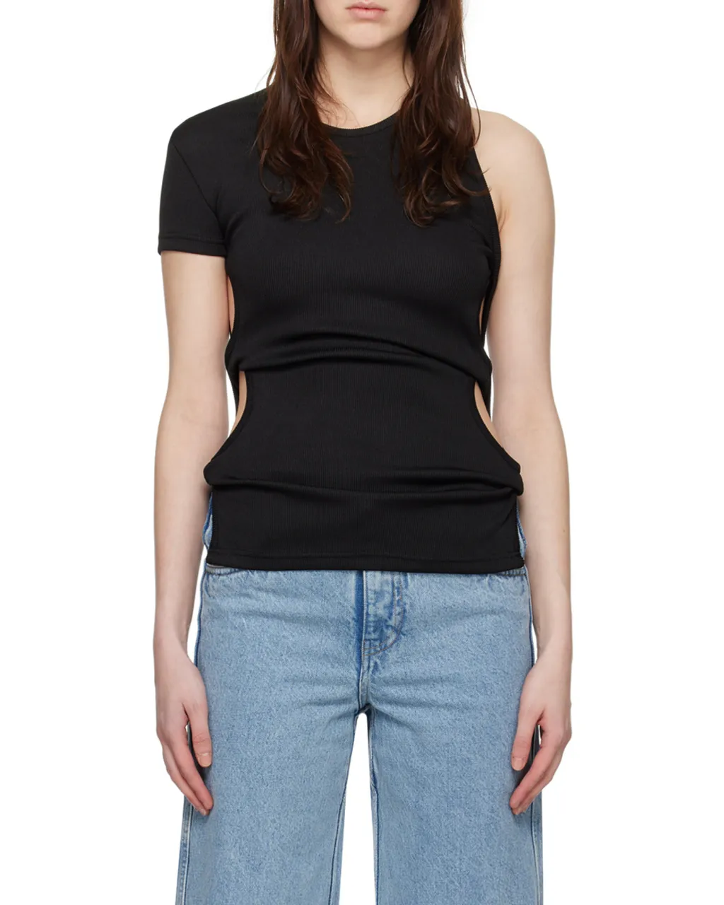 Twist-Detail Asymmetric Ribbed T-Shirt