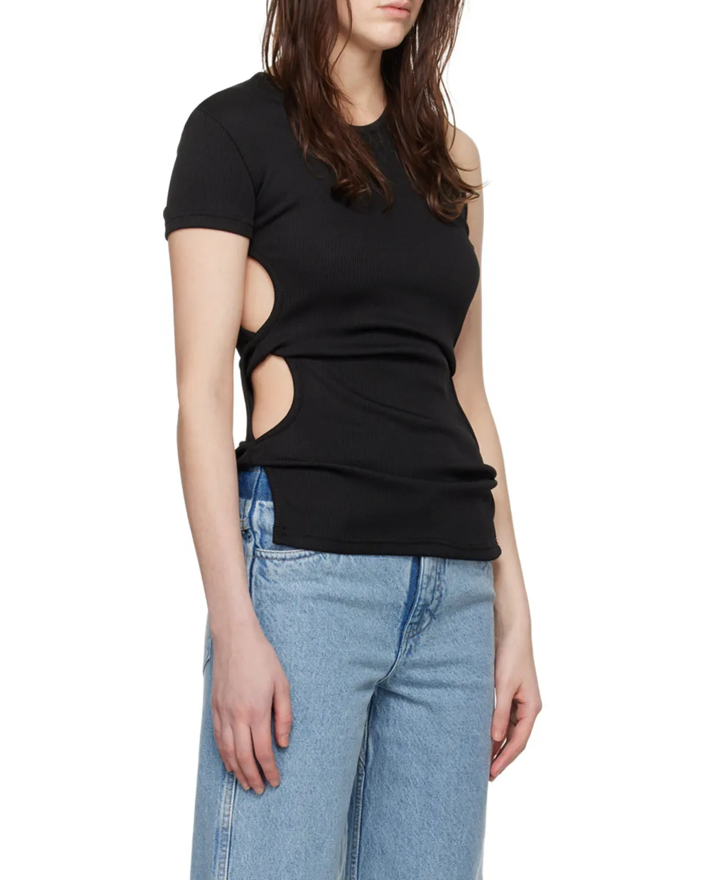 Twist-Detail Asymmetric Ribbed T-Shirt