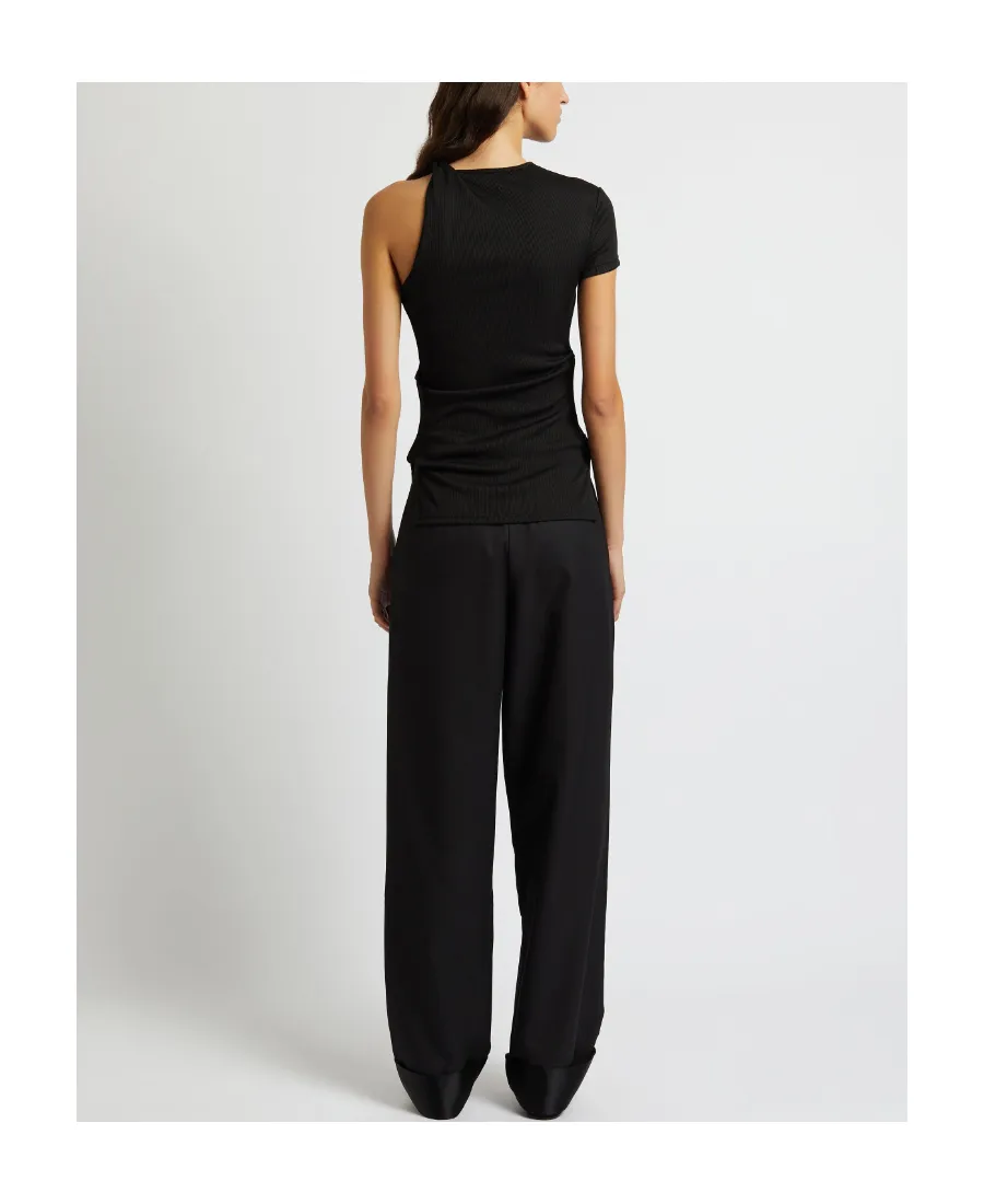Twist-Detail Asymmetric Ribbed T-Shirt