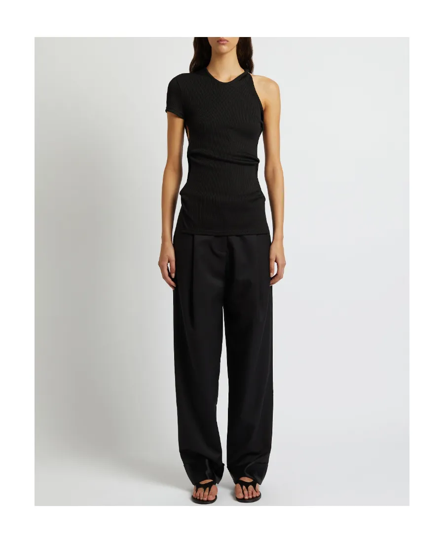 Twist-Detail Asymmetric Ribbed T-Shirt