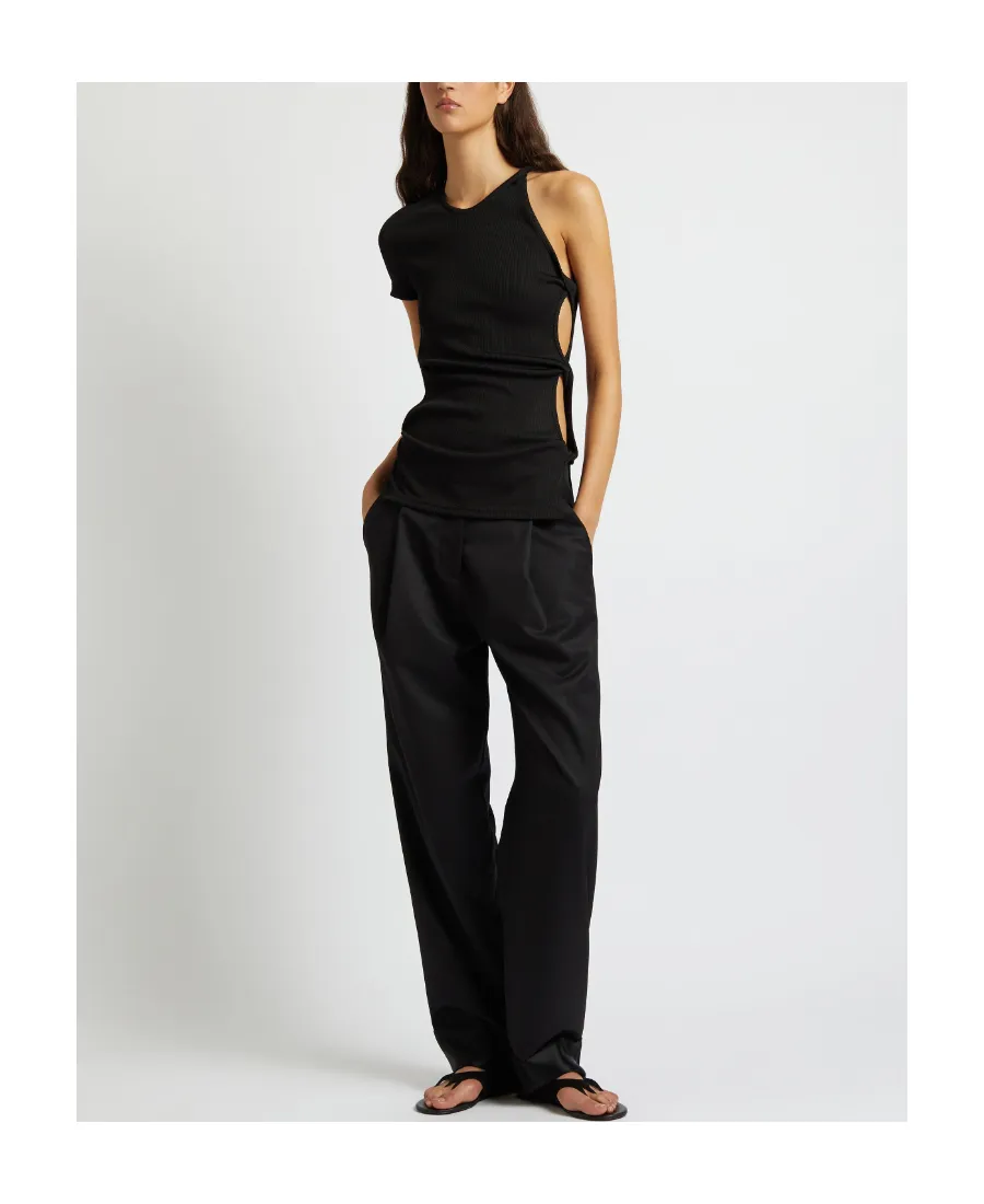 Twist-Detail Asymmetric Ribbed T-Shirt