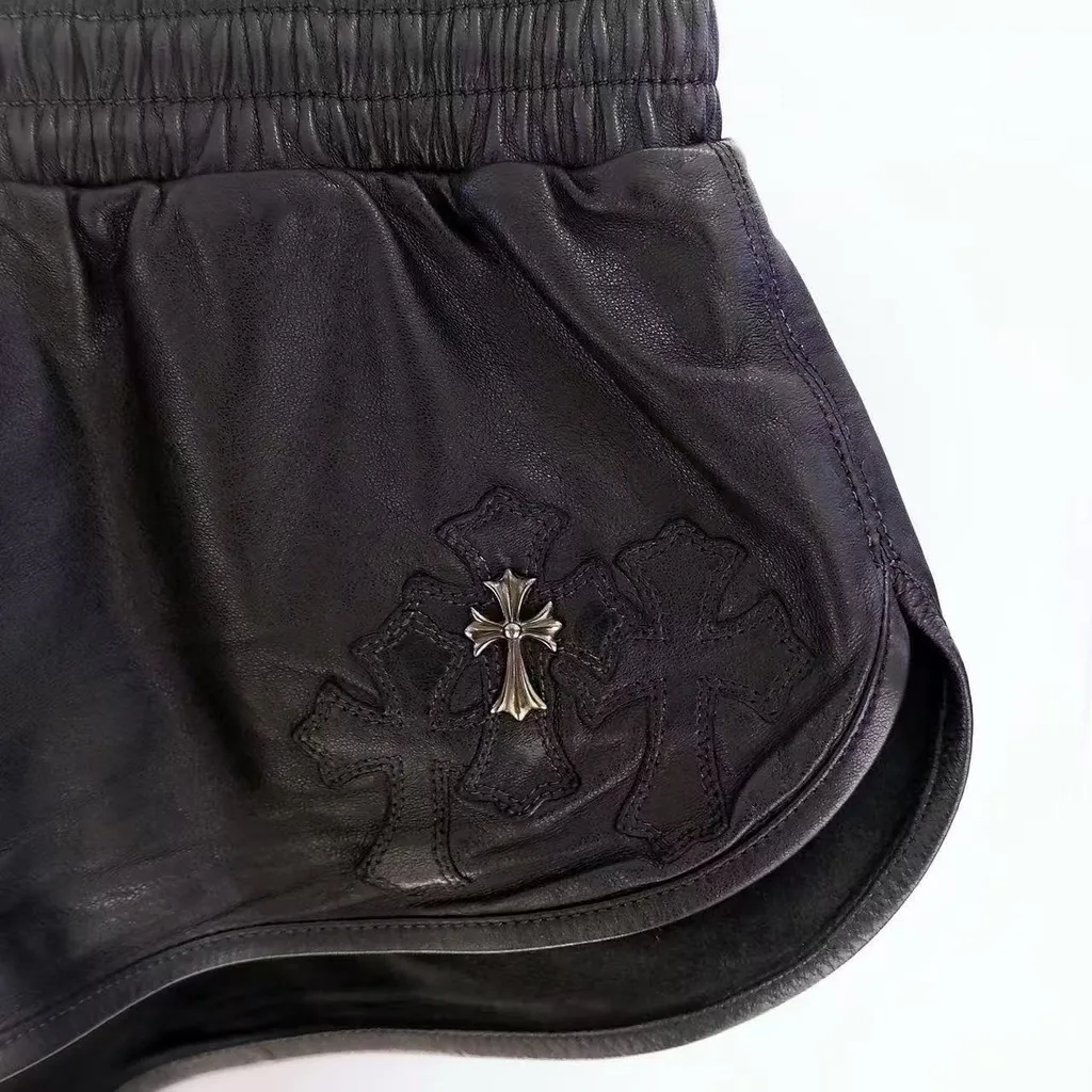 Cross-Patched Leather Shorts