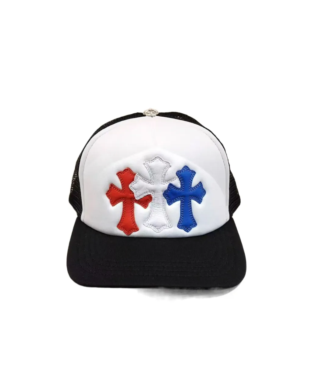 Three-Color Cross-Patched Leather Baseball Cap