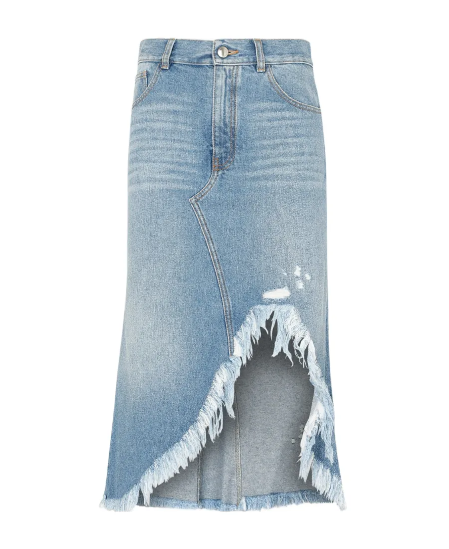 Asymmetric Denim Midi Skirt
