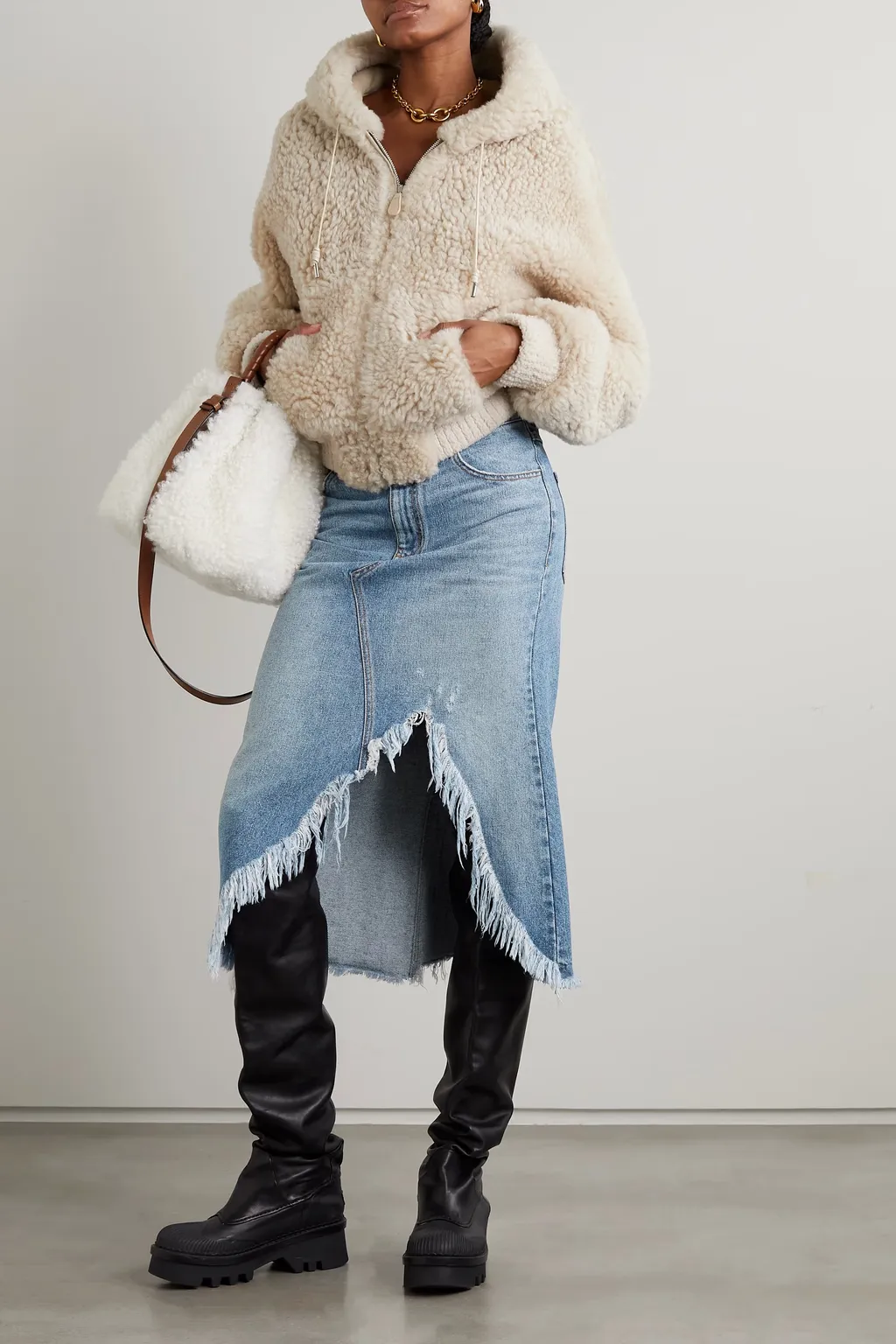 Asymmetric Denim Midi Skirt