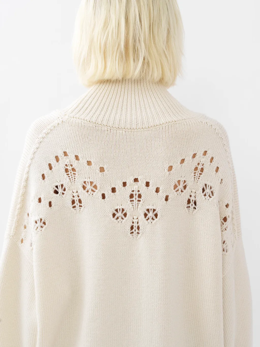 Pointelle-Knit High Neck Sweater