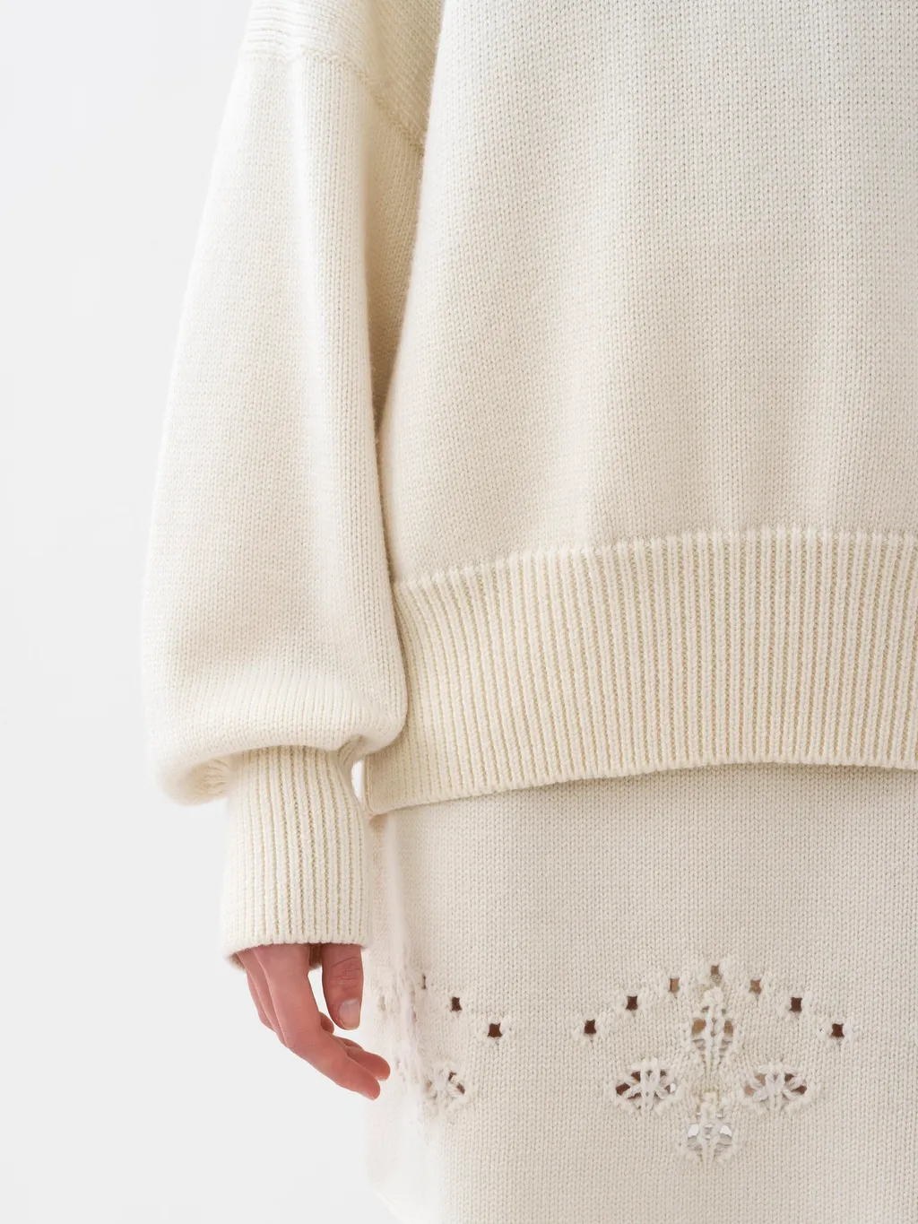 Pointelle-Knit High Neck Sweater