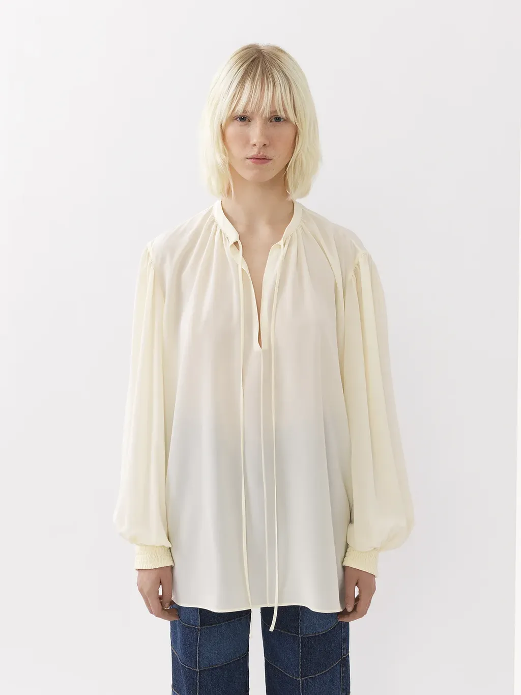 LavalliÈRe-Neck Silk Blouse
