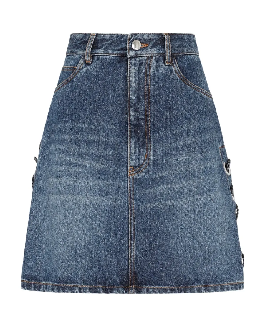 Logo Lace-Up Denim Skirt