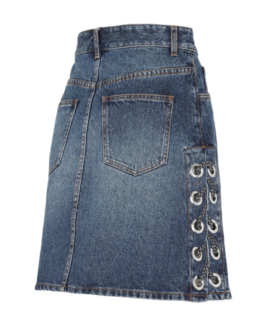Logo Lace-Up Denim Skirt