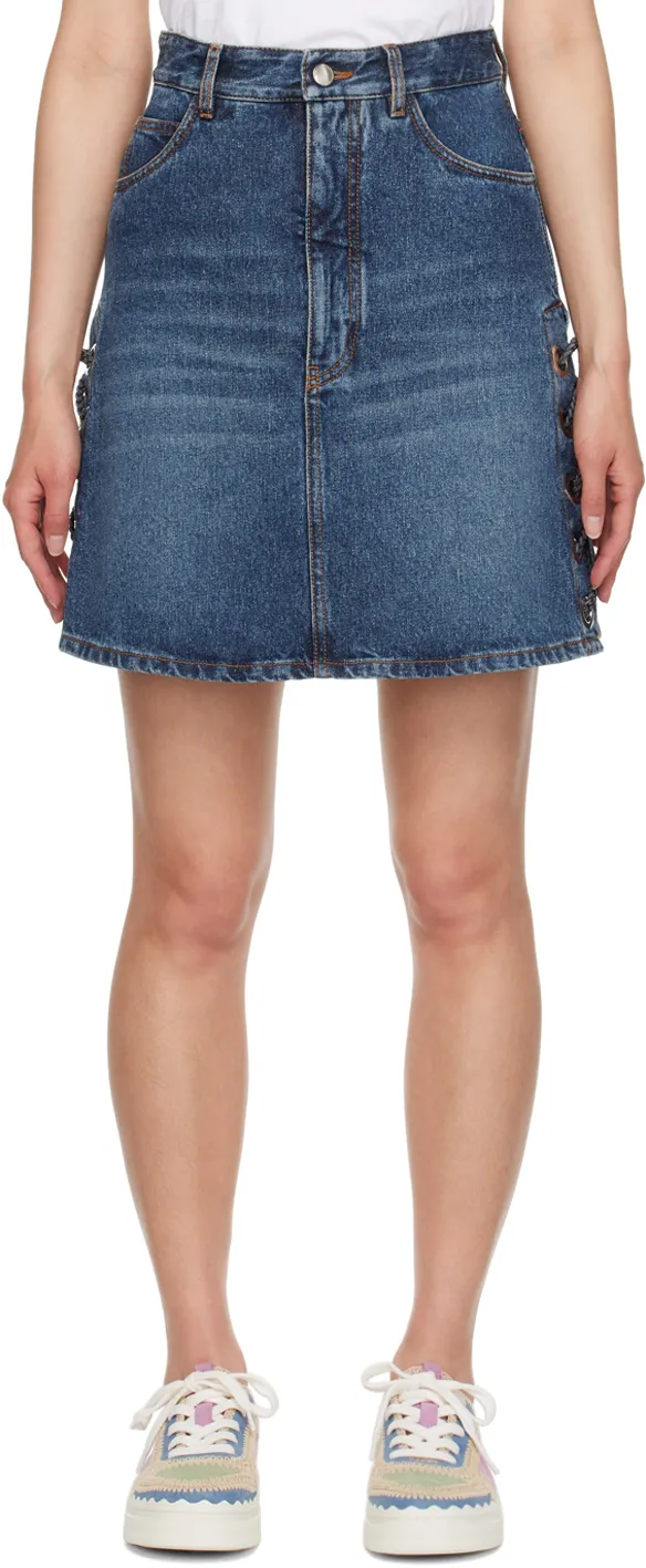 Logo Lace-Up Denim Skirt