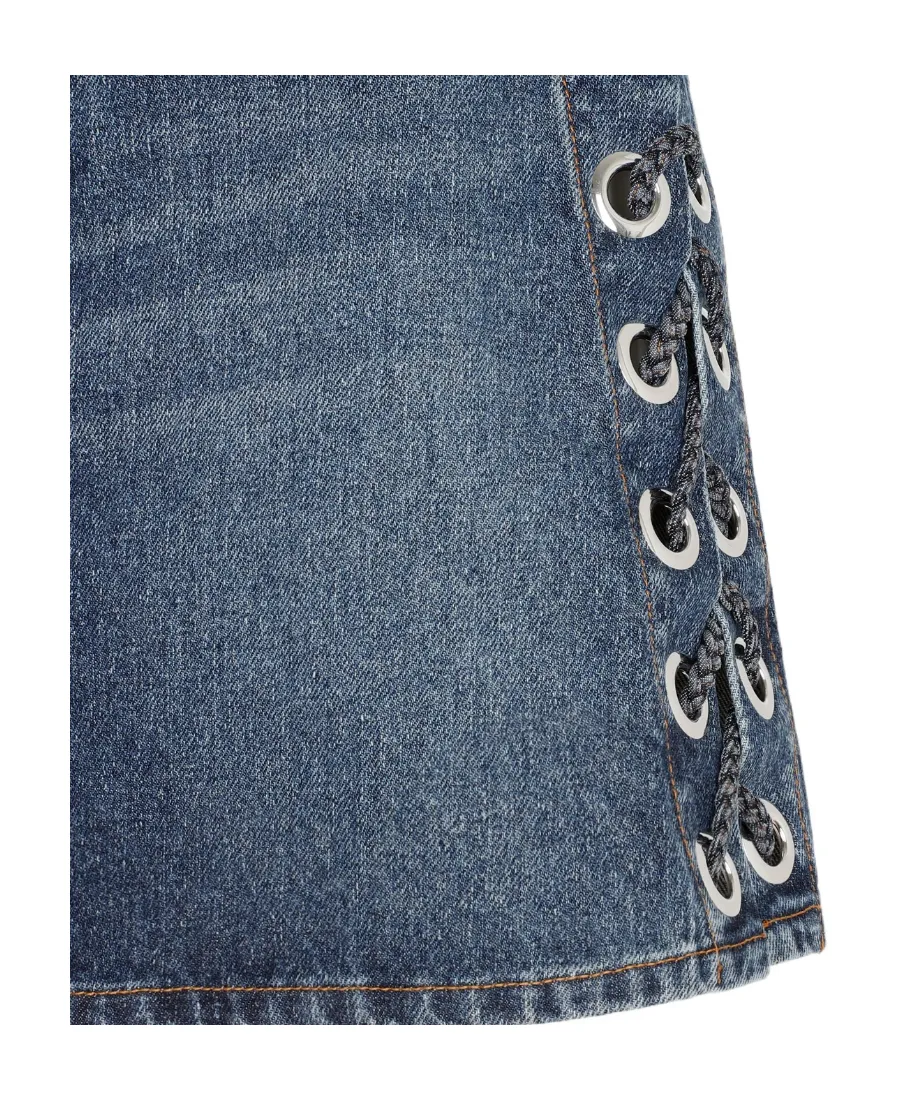 Logo Lace-Up Denim Skirt