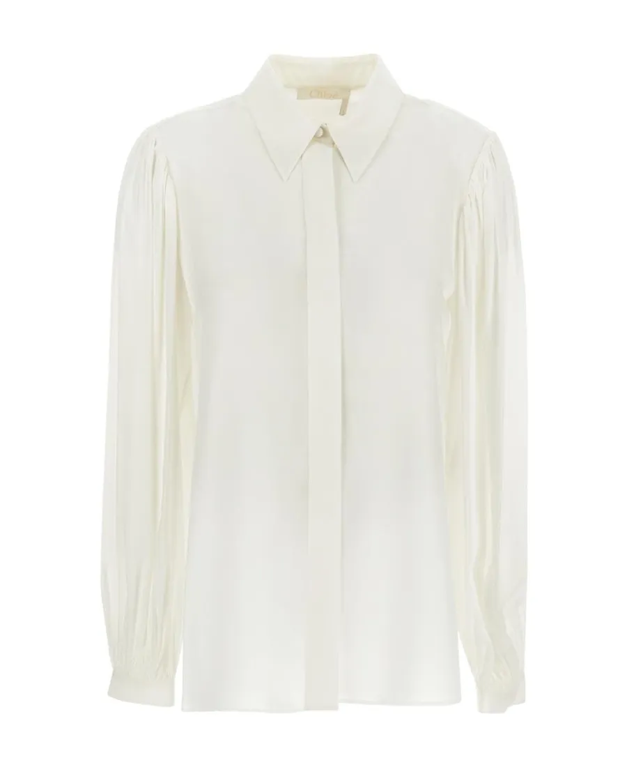 Long-Sleeved Button-Concealed Blouse