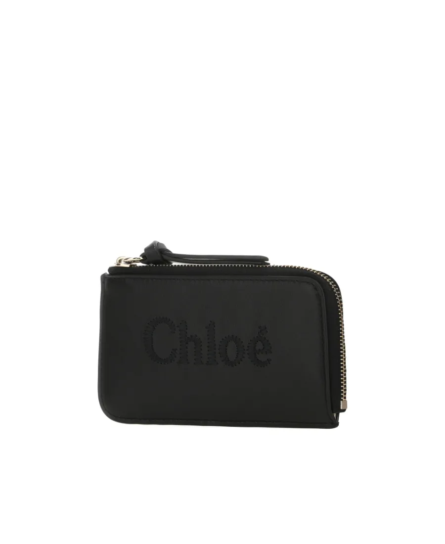 Zipped Logo Embroidered Cardholder