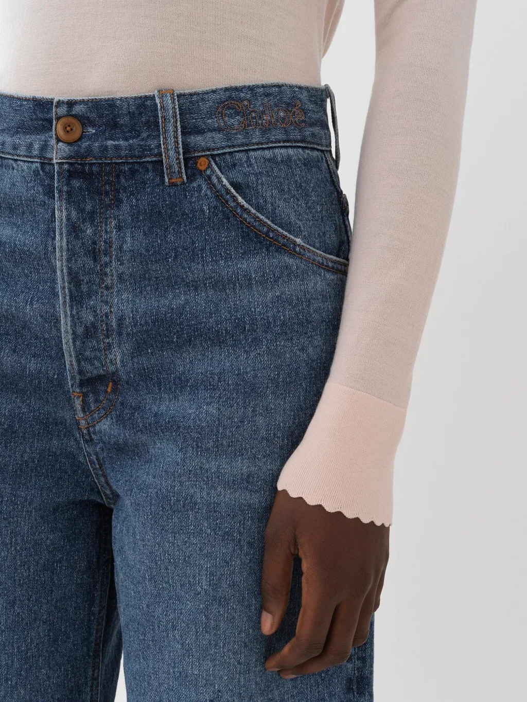 Logo Embroidered Wide-Leg Jeans