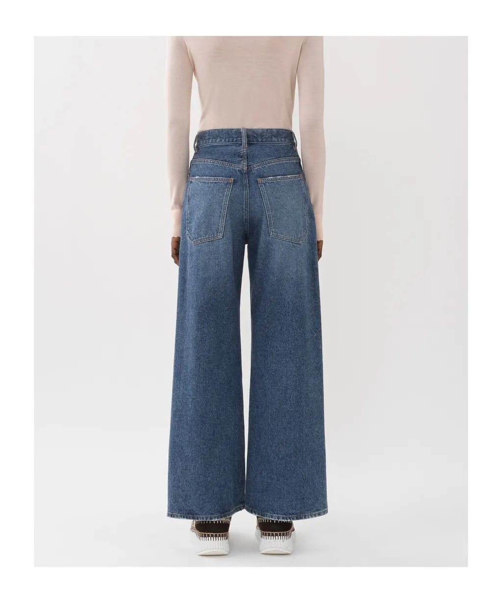 Logo Embroidered Wide-Leg Jeans