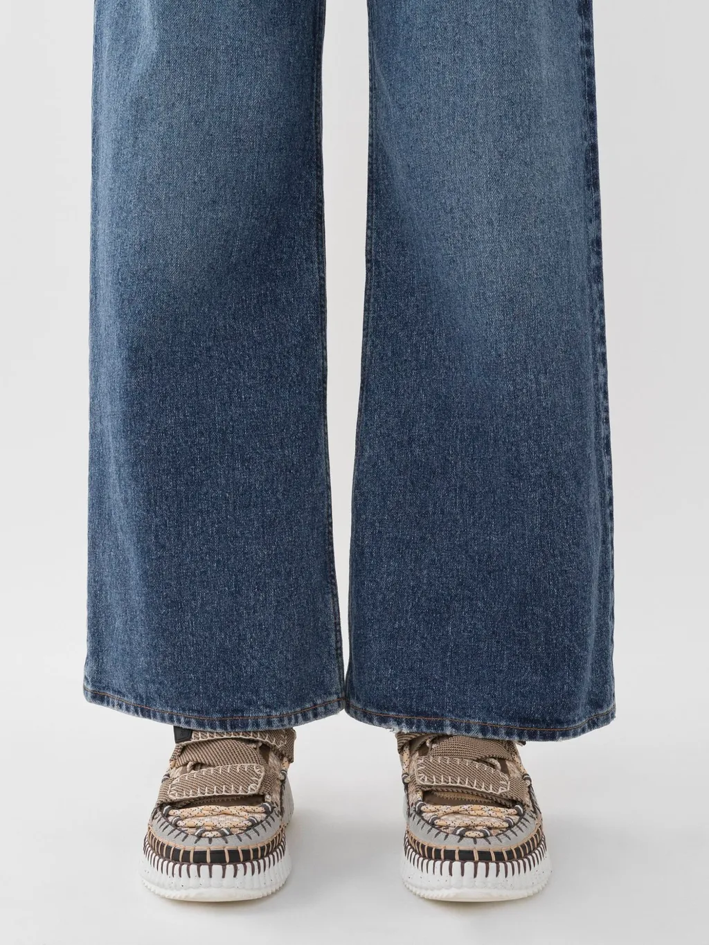 Logo Embroidered Wide-Leg Jeans