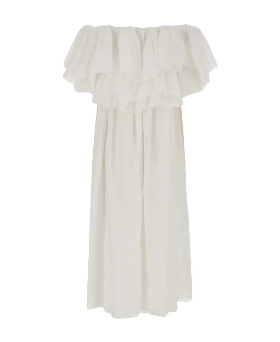 Ruffled Neckline Ramie Dress