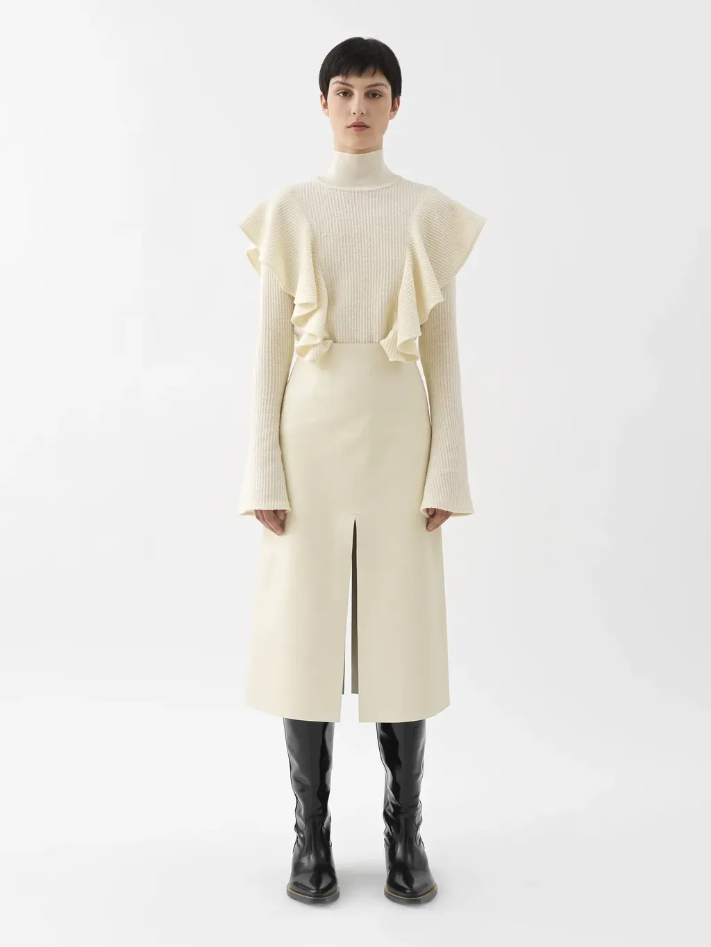 Ruffled High-Neck Jumper