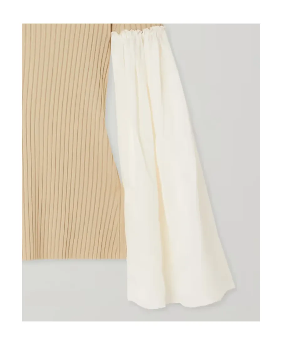 Logo Lantern Sleeve Rib Wool Blended Pullover