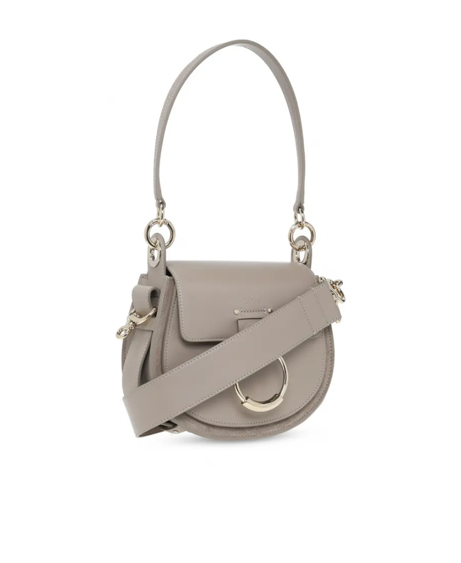 Tess Logo Embossed Ring Embellished Shoulder Bag