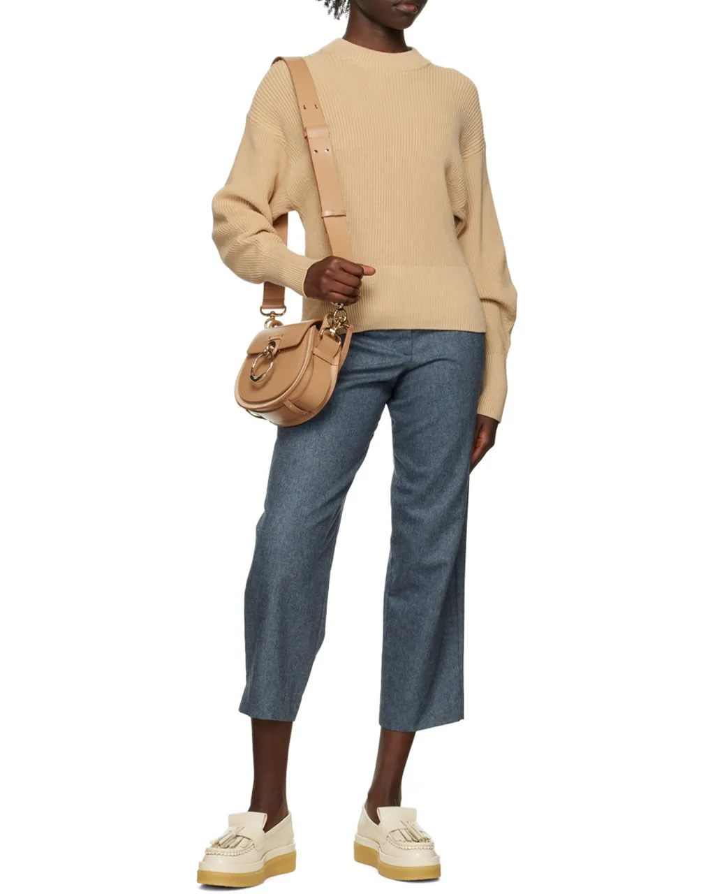 Tess Logo Embossed Ring Embellished Shoulder Bag