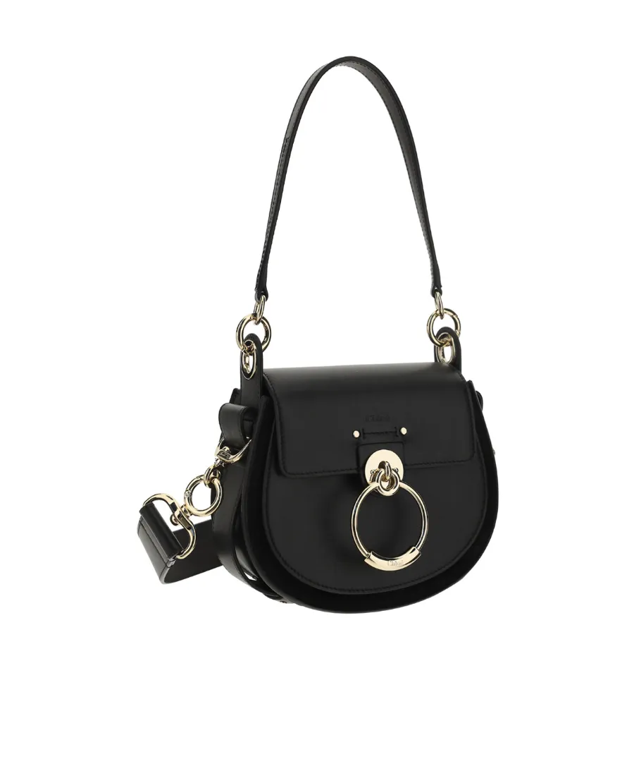 Tess Logo Embossed Ring Embellished Shoulder Bag
