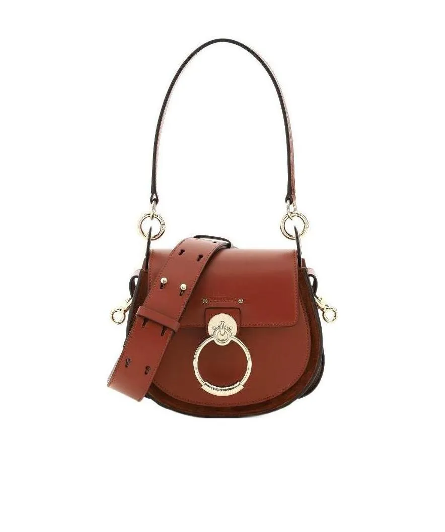 Tess Logo Embossed Ring Embellished Shoulder Bag