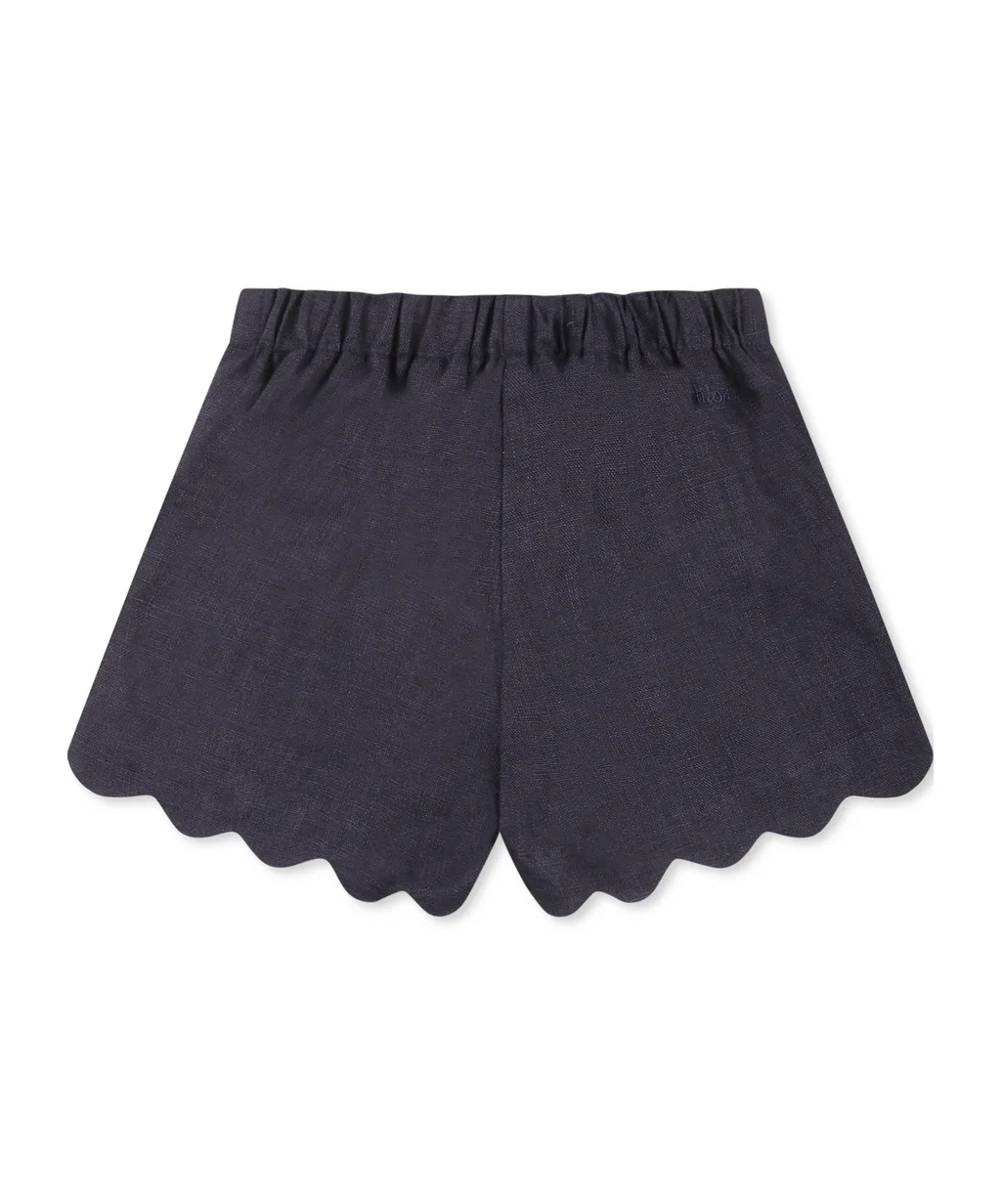Scallop-Edge Linen Shorts