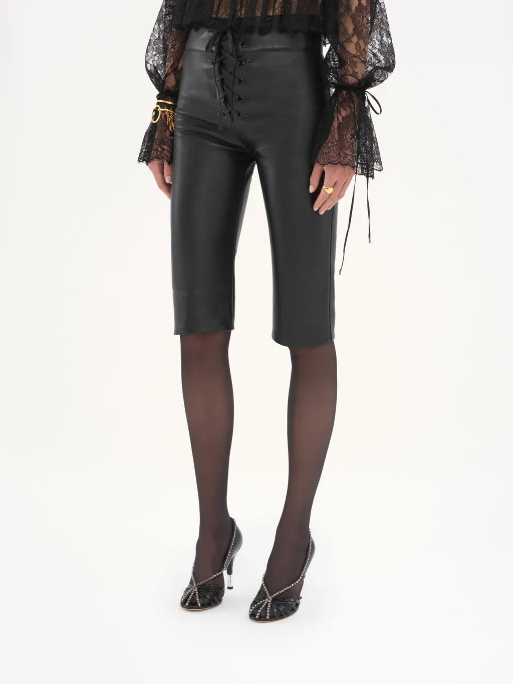 Lace-Up Leather Capri Trousers
