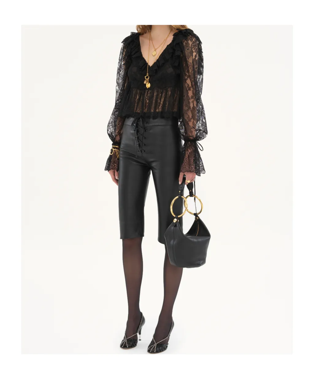 Lace-Up Leather Capri Trousers