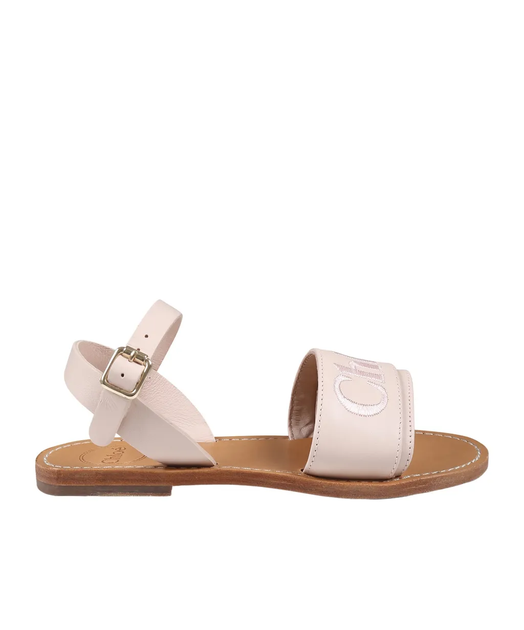 Logo Embroidered Buckle-Strap Sandals