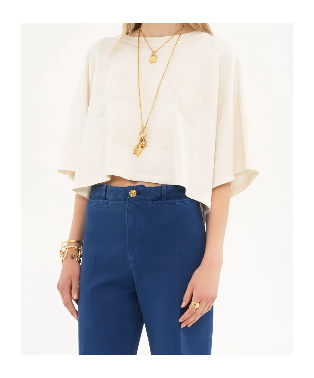 Logo Detailed Oversized Cropped T-Shirt