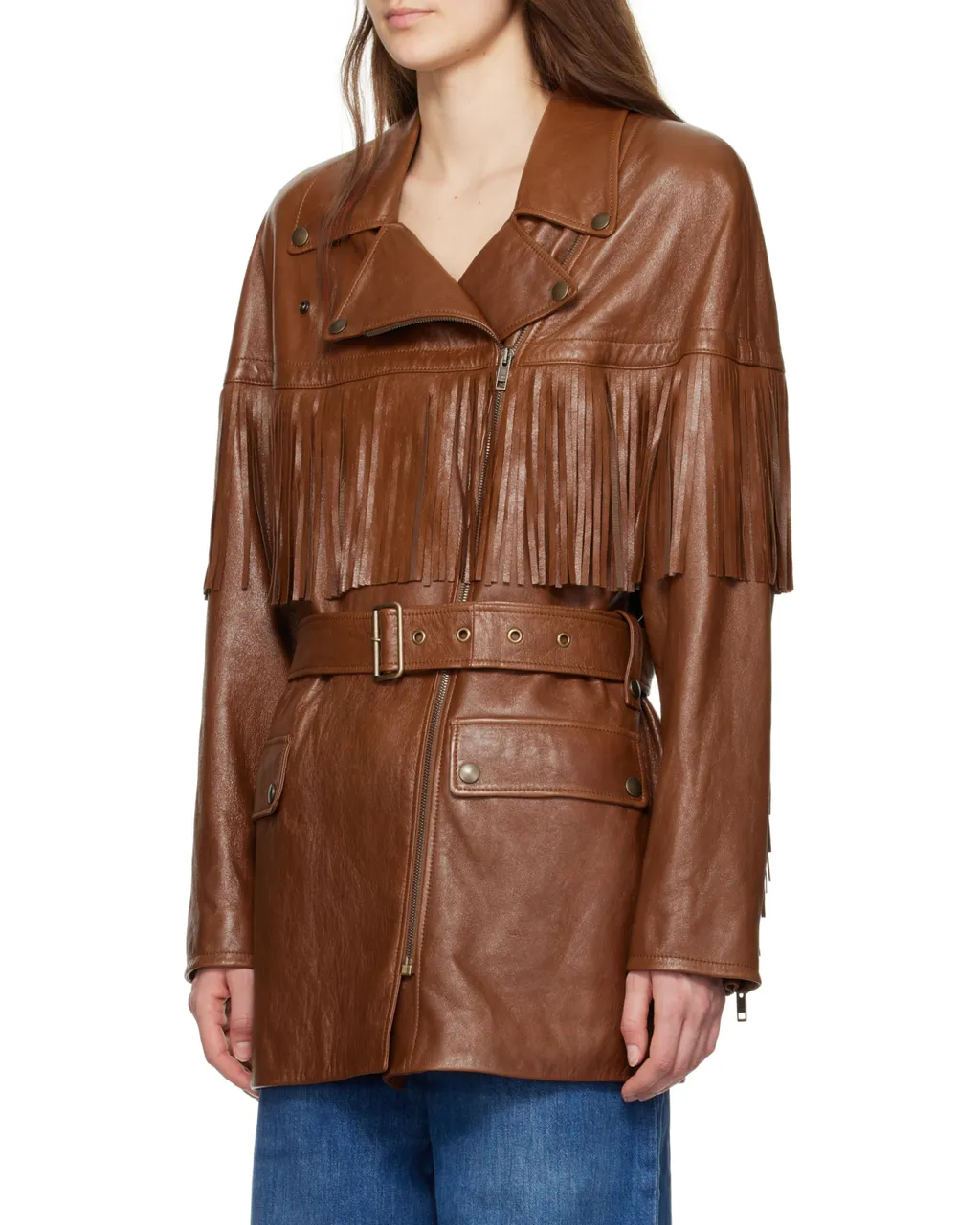 Belted Fringed Leather Jacket